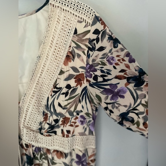 Torrid Ivory Floral Boho Mini Gauze Lace-Up Skater Dress Size 2 - Picture 5 of 12